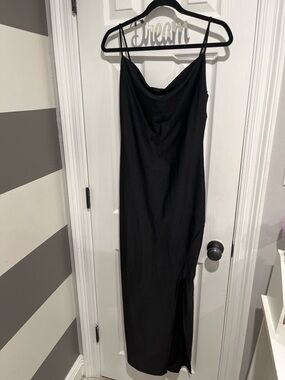 Spaghetti-Strap Black Cowl Neck Maxi Dress